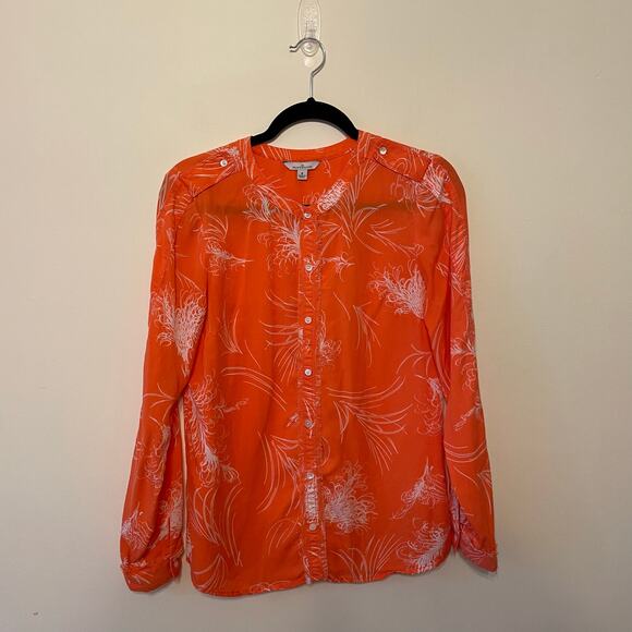 LL Bean Signature 8 long sleeve button down blouse coastal grandma boho orange - Picture 1 of 7